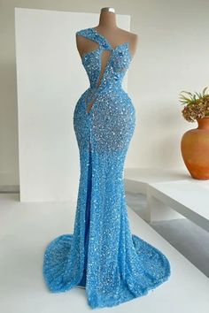 Sequin Prom Dresses Mermaid, Blue Sequin Prom Dress, Prom Dress With Split, Sequins Prom Dress, Prom Dress Mermaid, Prom Dresses Long Lace, Gorgeous Prom Dresses, Dress With Split, Senior Prom Dresses