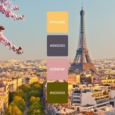 the eiffel tower in paris is shown with color swatches to match it's surroundings