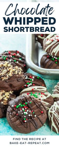 chocolate whipped shortbread cookies with sprinkles on top