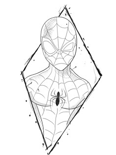 a drawing of a spider - man with his head in the shape of a diamond