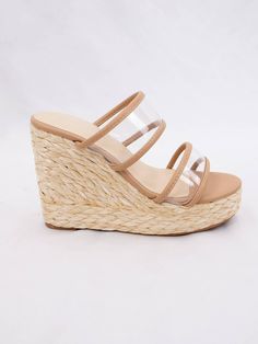 raffia clear strap wedge from side Strap Wedge, Cropped Denim, Sundress, Chic Style, Wedges, How To Wear