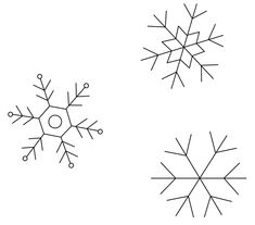 three snowflakes are shown in black and white, one is drawn with lines