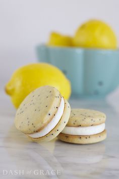 cookies and lemons are sitting on a table