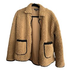 Worn Once Brand New No Flaws Rips Stains, Etc. Oversized Size Large Brown Fleece Jacket With Pockets For Cold Weather, Brown Fleece Jacket For Cold Weather, Cozy Brown Outerwear For Cold Weather, Brown Sherpa Jacket, Teddy Jacket, Sherpa Jacket, Tan Brown, Black And Brown, J Crew