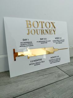 Stand out with a sign with our stunning Botox Journey signs. Perfect for your salon, beauty room, or aesthetics room. Beautiful 3D mirror titles and icons are available in gold mirror, rose gold mirror or silver. Size: Approximately size A3  Customise: Choose your colours from the drop-down menu. The 2D instructional writing will be white if the black base or black on all other bases Made from 2 layers of 3mm acrylic  *Note on fixing your sign to the wall*  If you would like 10mm holes in each c Small Botox Room Ideas, Medspa Organization, Injector Room Ideas, Aesthetic Nurse Injector Office, Aesthetic Injector Rooms, Botox Decor, Botox Aesthetic Photography, Botox Room Ideas, Nurse Injector Room