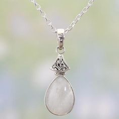 Rainbow moonstone pendant necklace, 'Icy Droplet' - Rainbow Moonstone and Sterling Silver Pendant Necklace Moonstone Pendant Necklace, Rainbow Moonstone Pendant, Moonstone Pendant, Sterling Silver Necklace Pendants, Silver Pendant Necklace, Rainbow Moonstone, Sterling Silver Pendant, Sterling Silver Pendants, Moonstone