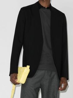 Shop Maison Margiela collarless single-breasted blazer with Express Delivery - FARFETCH Black Minimal, City Shorts, Blazer Black, Summer Beach Wear, Black Blazers, Wool Blazer, Light Jacket, Wool Jacket, Jacket Style