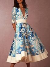 Autumn And Winter Fashion Prints Swagger Dresses Elegant Midi Dresses, Blue And White Dress, Midi Dress Party, Dress Silhouette, Body Workout, Ladies Dress Design, Style Elegant, Types Of Fashion Styles, Skater Dress