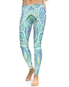 The Gearbunch Blue and Green Paisley Leggings is a calming and peaceful mix of soft blue, green and white, with a touch of pink and purple are perfect for summer workouts. Our designer has created yet another high quality and unique Gearbunch Paisley legging, perfect for workouts, yoga, and everyday life. Be Bright, Be Happy, Be You with Gearbunch. Green Comfortable Yoga Activewear, Green Comfortable Activewear For Yoga, Comfortable Green Yoga Activewear, Comfortable Green Activewear For Yoga, Green Long Yoga Pants For Pilates, Full Length Green Yoga Pants, Casual Green Leggings For Pilates, Comfortable Blue Yoga Activewear, Casual Blue Yoga Pants