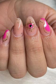 Nail Almond Ideas, Almond Gel X Nail Designs, Girly Almond Nails, Nails Nude Design, Zodiac Nails, Cute Almond Nails, Pink Nail Art Designs, Feel Like A Princess, Almond Nails Designs