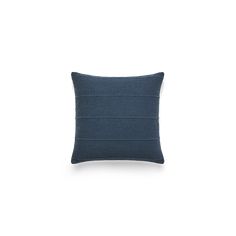 a dark blue pillow on a white background with a black stripe down the middle and bottom