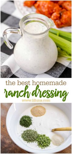 the best homemade ranch dressing in a jar and on a plate with celery