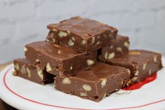 several pieces of chocolate fudge on a plate