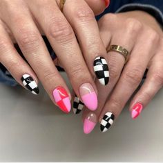 Looking for fresh and trendy nail ideas? Discover fun and simple summer nails that will elevate your style. Get inspired by these easy-to-achieve designs perfect for the season. #NailIdeas #TrendyNails #FunNails #SummerNails #SimpleSummerNails Nail Summer Inspiration, Retro Nail Designs Simple, Red And Pink Checkered Nails, Natural Nail Designs Almond Shape, Boho Almond Nails, Summer Checkered Nails, Cereal Nails, Summer Nails Oval Shape, Summer Nails2022