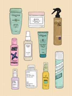 an illustration of many different types of hair care products