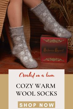 Woman's legs wearing goat wool grey socks Fluffy Wool Socks, Winter Socks Knitting Pattern, Cheap Handmade Winter Socks, Womens Fluffy Socks, Wool Winter Socks, Chunky Slipper Socks Knitting Pattern, Fluffy Sock Knitting Pattern, Bed Socks, Sock Shop