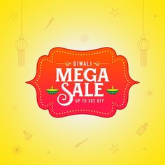 a red sign that says diwali mega sale up to 80 % off on yellow background