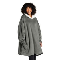 Wrap yourself up in the blanket you can wear! This oversized, hooded poncho is luxuriously soft and warm--perfect for chilly nights at home or enjoying outdoor events. 11.9-ounce linear yard, 100% polyester fleece face 12.5-ounce linear yard, 100% polyester sherpa lining Sherpa-lined hood Side-entry pockets Rib knit cuffs Oversized fit Super Soft Oversized Hooded Outerwear, Oversized Super Soft Hooded Outerwear, Oversized Hooded Super Soft Outerwear, Comfortable Hooded Outerwear For Lounging, Oversized Winter Poncho For Loungewear, Cozy Hooded Poncho For Outdoor, Cozy Hooded Outerwear For Lounging, Oversized Comfy Outerwear For Lounging, Comfy Oversized Loungewear Outerwear