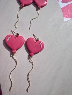 Balloons Earrings ,dangled Heart Earrings, Valentines Day Earrings ,dangled Earrings, Polymer Clay Earrings, Gift for Her - Etsy Valentine Earrings Clay, Pink Clay Ideas, Valentine’s Day Clay Earrings, Valentine’s Day Earrings, V Day Crafts, Cupid Earrings, Easy Polymer Clay, Clay Jewelry Making, Valentines Day Earrings