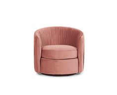 a pink chair with a round foot rest