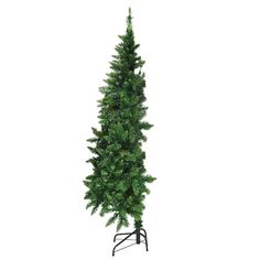 a tall artificial christmas tree on a stand