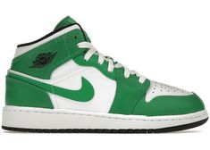 Buy and sell StockX Verified Jordan shoes on StockX including the Jordan 1 Mid Lucky Green (GS) and thousands of other sneakers with price data and release dates. Jordans Green, Real Jordans, Logo Wings, Nike Jordan 1 Mid, Mid Sneakers, Nike Air Jordan 1 Mid, Jumpman Logo, Lucky Green, Wings Logo