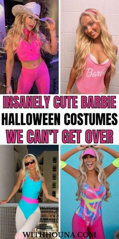 three different pictures of women in costumes with the caption, insanely cute barbie barbie halloween costumes we can't get over