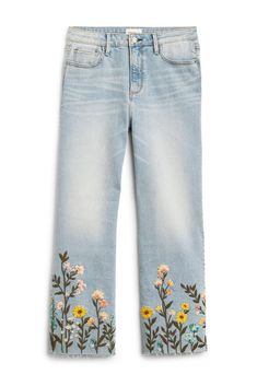 a pair of jeans with flowers painted on them