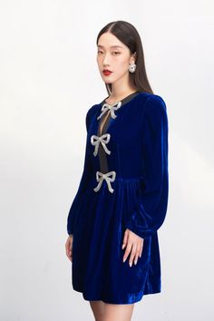 Haven A-line Long Sleeved Velvet Mini Dress | MEAN BLVD Chic Velvet Mini Dress For Formal Occasions, Chic Formal Velvet Mini Dress, Holiday Velvet Mini Dress For Evening, Holiday Evening Velvet Mini Dress, Glamorous Velvet Mini Dress For Formal Events, Elegant A-line Velvet Party Dress, Glamorous Formal Velvet Mini Dress, Glamorous Velvet Evening Dress, Elegant Royal Blue A-line Dress