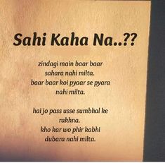 a piece of paper with the words sahi kaha na? written on it