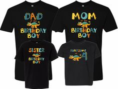 Roarsome at 4 Dinosaur Family Birthday T-Shirts Infant T-Shirt Sizes: 6M, 12M, 18M, 24M Toddler T-Shirt Sizes: 2T, 3T, 4TYouth T-Shirt Sizes: XS (4-5), S (6-7), M (8), L (10-12), XL (14-16) Adult T-Shirt Sizes: XS, S, M, L, XL, 2x, 3x, 4x 4.3 oz 100% combed cotton jersey, 32 singles These shirts are commercially printed on a DTG (Direct to Garment) machine with eco-solvent inks. We offer free shipping via first class mail which is slow so it could take several weeks to reach you if the mail is r Dinosaur Family, 2nd Birthday Boys, 2nd Birthday Shirt, Birthday T Shirts, 1st Birthday Shirts, Family Birthday, Birthday Tshirts, Family Birthdays, Dinosaur Birthday