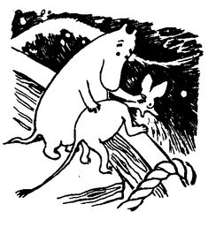 a black and white drawing of a kangaroo with its baby in it's mouth