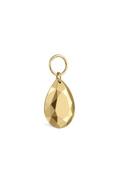 This pear-cut charm crafted from 14-karat gold adds multifaceted shine to your favorite hoops and chains. 1/2" drop; 3/8" width Threaded post back 14k gold Imported Modern Yellow Gold Pear-shaped Drop Earrings, Modern Yellow Gold Pear-shaped Drop, Polished Finish Yellow Gold Drop Earrings As Gift, Faceted Teardrop Pendant In Yellow Gold, Gold Drop Jewelry With Dangling Charms, Gold Teardrop Pendant Jewelry With Diamond Cut, Gold Diamond Cut Teardrop Pendant Jewelry, Tarnish Resistant Yellow Gold Pear-shaped Jewelry, Tarnish Resistant Pear-shaped Yellow Gold Jewelry