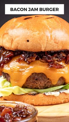 the bacon jam burger is ready to be eaten