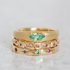 Our Wonky Stackable is set with a marquise emerald. Emerald measures 5 x 3mm. Band width 4.6mm tapering to 2.2mm at back approx. Metal weight 3.6g approx. Pictured in the first image with a matte finish. For a high shine finish please leave a note at checkout. Sarah Gardner, Rings Unique, Wedding Rings Unique, Pretty Rings, 2024 Fashion, Instagram Icons, Fall 2024, Fashion Rings, Emerald