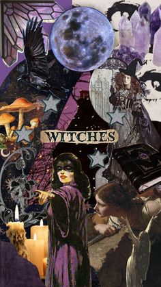 a collage of witches with candles and pictures