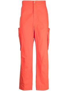 sunset orange stretch-cotton straight leg front button and zip fastening belt loops two side slit pockets multiple cargo pockets Henrik Vibskov, Orange Pants, Leg Belt, Sunset Orange, Straight Trousers, Straight Leg Trousers, Cargo Trousers, Trouser Pants, Straight Leg Pants