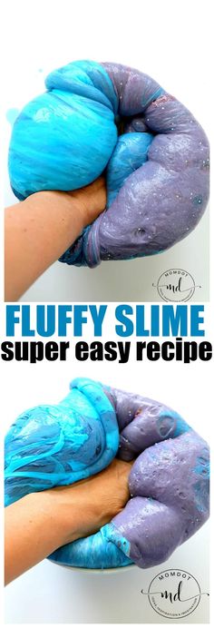 two images showing how to make fluffy slime super easy recipe