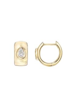 14k gold thick huggie earrings with pear shaped diamond set in the center for extra sparkle. Uber chic, wear them day or night, up or down. (Sold as a pair)Size: Approx. 4mmDiamond Carat Weight: Approx. 0.33 (ct. tw)Total Weight: Approx. 2 grams Ships in 4-7 business daysRush orders ship in 2-4 business daysComes gift ready in a beautiful, custom Zoe Lev jewelry box. Diamond Ear Cuff, Diamond Huggie Earrings, Small Gold Hoops, Mini Hoop Earrings, Initial Ring, Hand Chain, Huggie Earrings, Pear Diamond, Pear Shaped Diamond