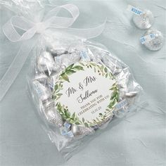 hers and miss wedding favors wrapped in cellophane