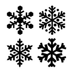 four snowflakes are shown in black and white