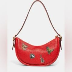 Coach One Of A Kind Custom Made Red Luna Soft Pebble Leather Handbag. Has Inside Zip Pocket Zip Top Closure, Adjustable Strap With 10 1/4” Drop. 10 1/2”(L) X 6 1/2”(H) X 2 1/2” (W) Has A Unicorn, A Silver Heart, A Silver Guitar And The Rexy. Dust Bag And Still Wrapped In Its Tissue Paper In The Coach Box. Only One In Existence (Added Pics Of Purse Its Still Wrapped And In The Satin Dust Bag) Luxury Red Pebbled Leather Bag, Red Pebbled Leather Bag For Everyday Use, Red Textured Leather Top Handle Shoulder Bag, Red Textured Leather Tote Bag, Trendy Red Coach Bag, Chic Red Textured Leather Bag, Designer Red Textured Leather Bag, Red Coach Clutch Bag, Coach Leather Clutch Bag