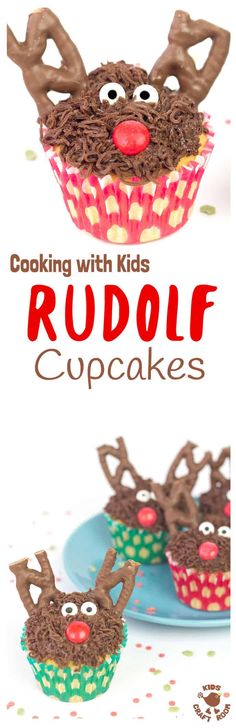 rudolph cupcakes with chocolate frosting and reindeer noses