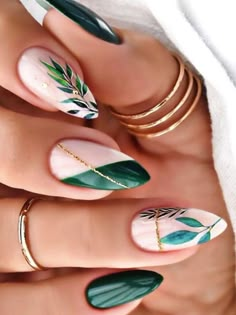 Emerald Nails, Dark Green Nails, Green Nail Art, Green Nail Designs, Heart Nail, Green Nail Polish, Christmas Nails Acrylic, Orange Nails