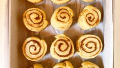 twelve cinnamon rolls in a baking pan ready to go into the oven or bake