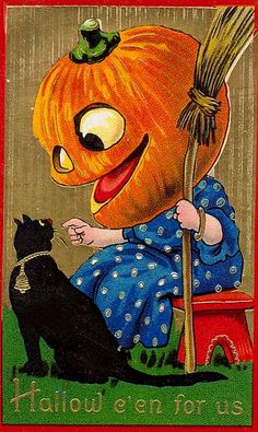 an image of a halloween card with a cat and pumpkin