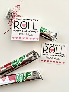 valentine's day candy bar wrappers are on the table