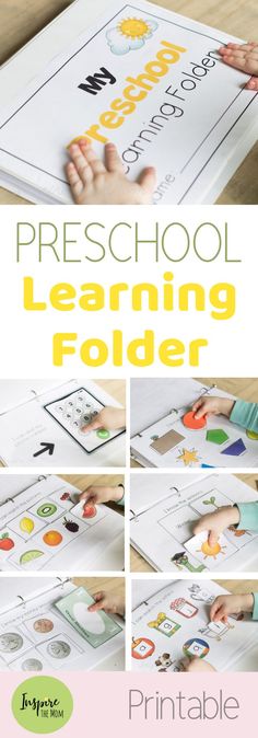 the printable preschool learning folder is shown with pictures of hands and letters on it