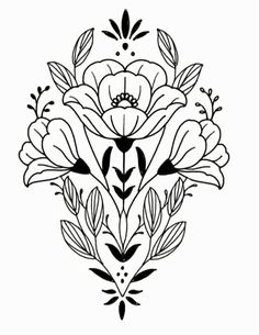 a black and white drawing of flowers