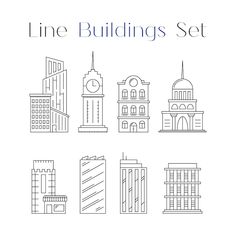 the line buildings set is shown in black and white, as well as an outline drawing